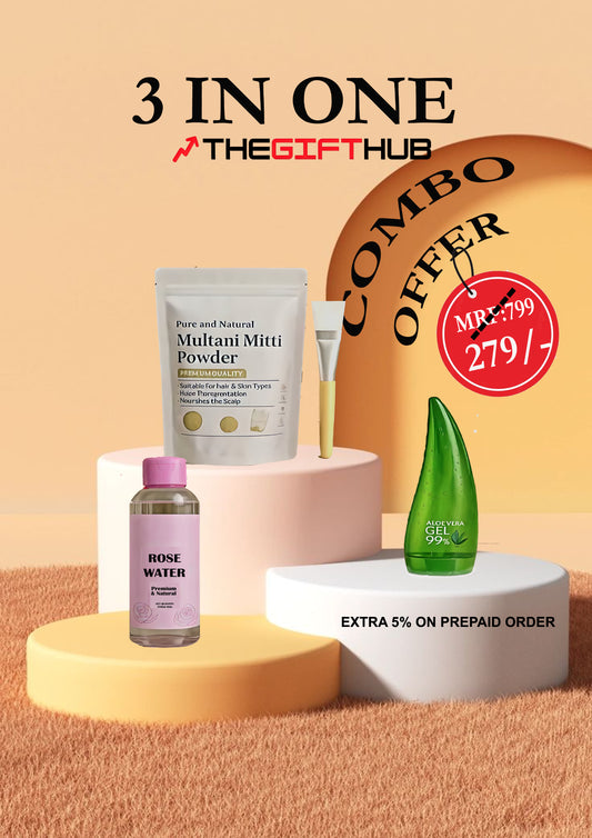 3-in-1 Natural Skincare Combo - Multani Mitti , Rose Water & Aloe Vera Gel